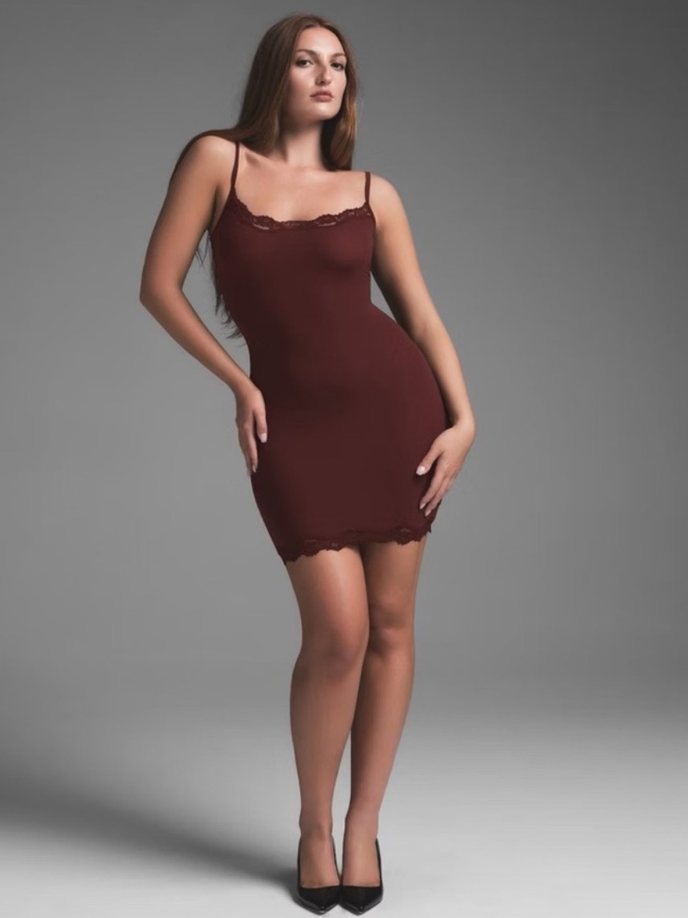 SKIMS NWT Fits Everybody Lace Slip Dress - Oxblood